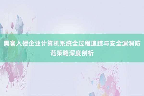 黑客入侵企业计算机系统全过程追踪与安全漏洞防范策略深度剖析