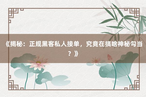 《揭秘：正规黑客私人接单，究竟在搞啥神秘勾当？》